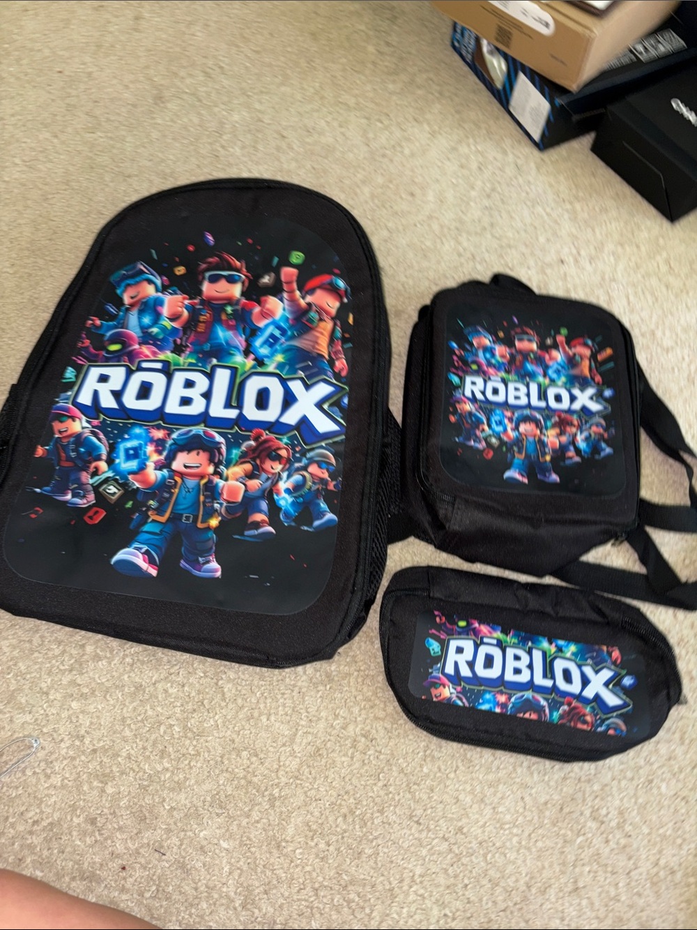 Roblox Kids Black Backpack Set with Matching Lunch Bag and Pencil Case
